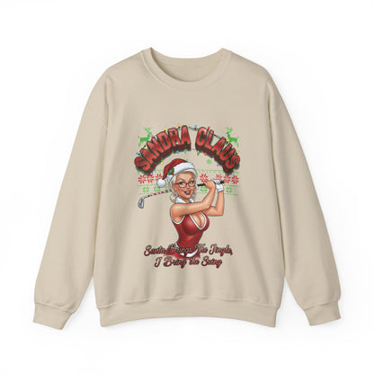 SANDRA CLAUS Ugly Christmas Sweatshirt - Santa Brings The Jingle, I Bring The Swing!