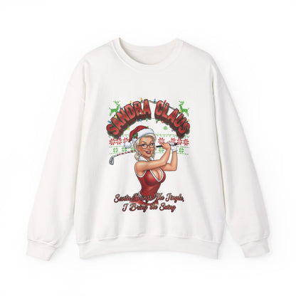 SANDRA CLAUS Ugly Christmas Sweatshirt - Santa Brings The Jingle, I Bring The Swing!
