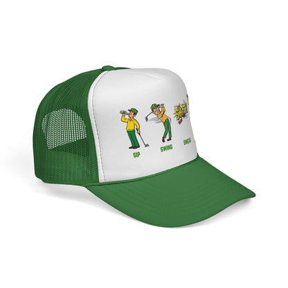 Sip, Swing, Swear, Repeat Trucker Hat - Swing Lube Society Statement Headwear