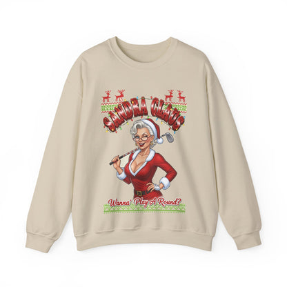 SANDRA CLAUS Ugly Christmas Sweatshirt — "Wanna Play a Round?"