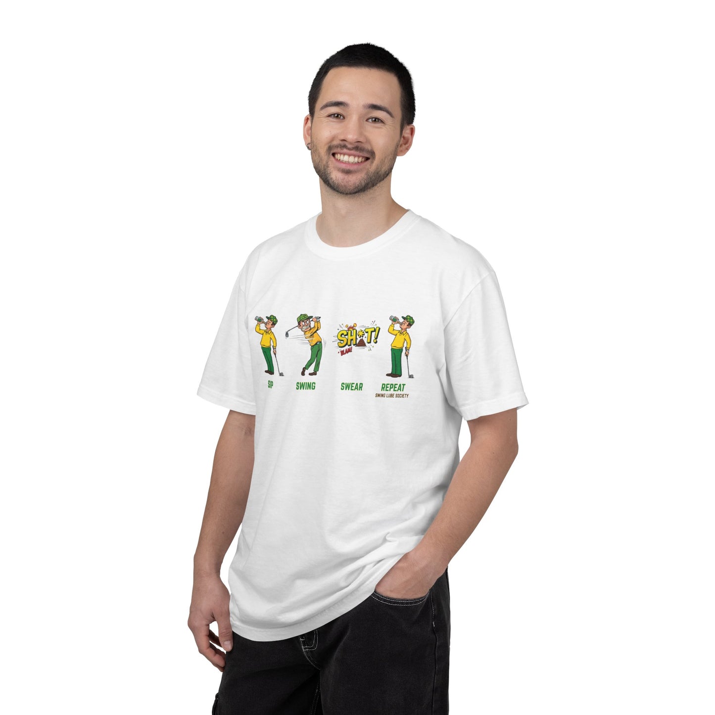 "Sip, Swing, Swear, Repeat" Golf T‑Shirt - Swing Lube Society Signature Apparel