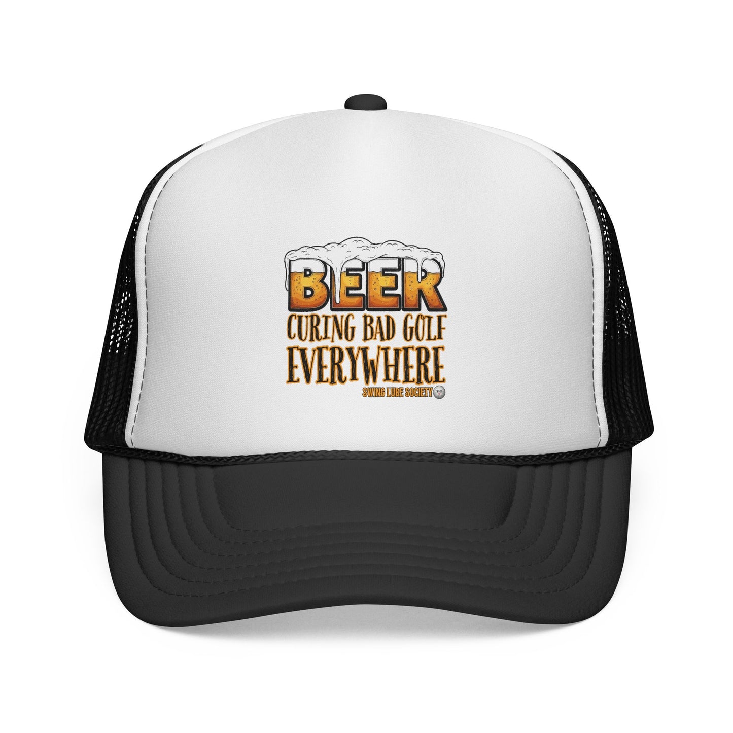 Beer Curing Bad Golf Everywhere Trucker Cap — Swing Lube Society Headwear