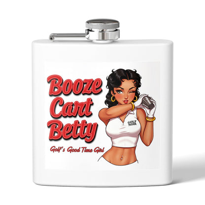 Booze Cart Betty Stainless Steel Flask - "Golf's Good Time Girl"