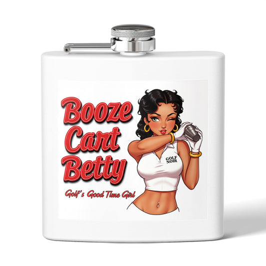 Booze Cart Betty Stainless Steel Flask - "Golf's Good Time Girl"