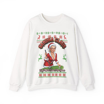 SANDRA CLAUS Ugly Christmas Sweatshirt — Forget Milk & Cookies, I Like Gimmes