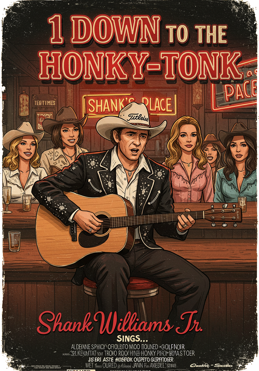 1 DOWN TO THE HONKY-TONK T-Shirt - Starring SHANK WILLIAMS JR.