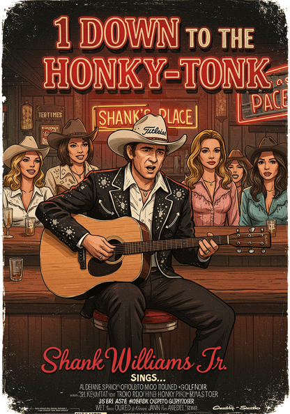 1 DOWN TO THE HONKY-TONK T-Shirt - Starring SHANK WILLIAMS JR.