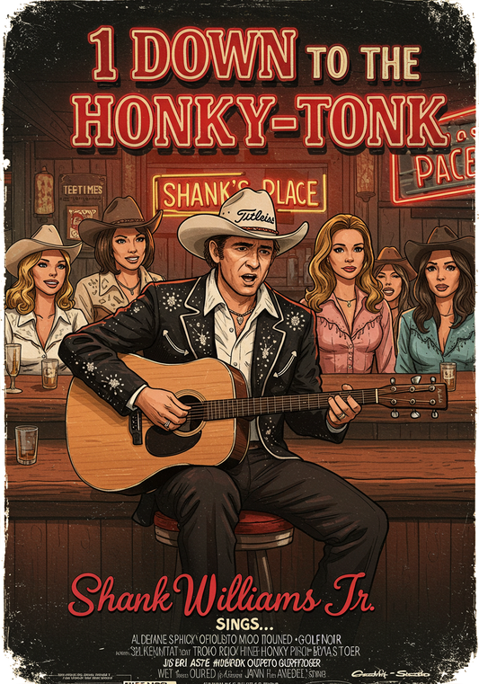 1 DOWN TO THE HONKY-TONK T-Shirt - Starring SHANK WILLIAMS JR.