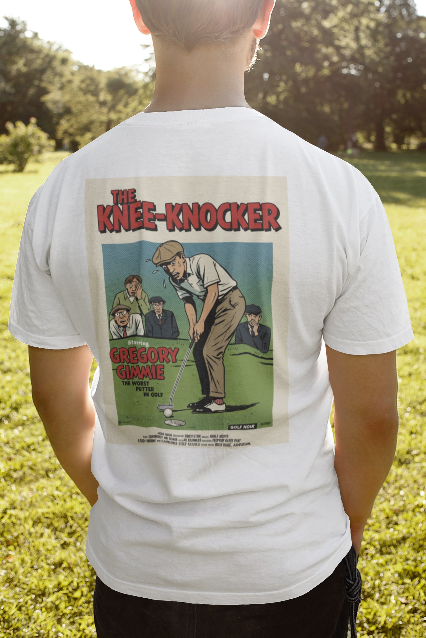 THE KNEE-KNOCKER T-Shirt - Starring GREGORY GIMMIE