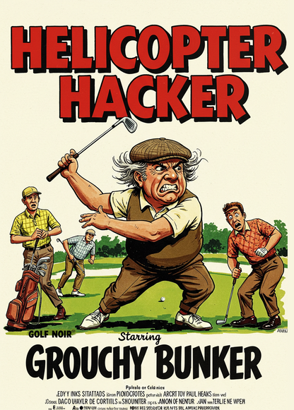 HELICOPTER HACKER T-Shirt - Starring GROUCHY BUNKER