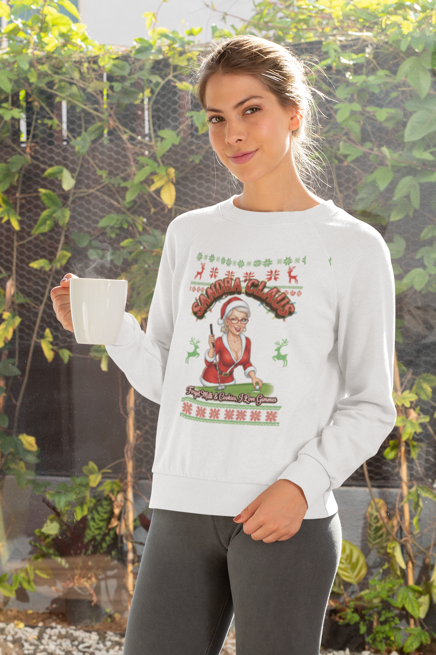 SANDRA CLAUS Ugly Christmas Sweatshirt — Forget Milk & Cookies, I Like Gimmes