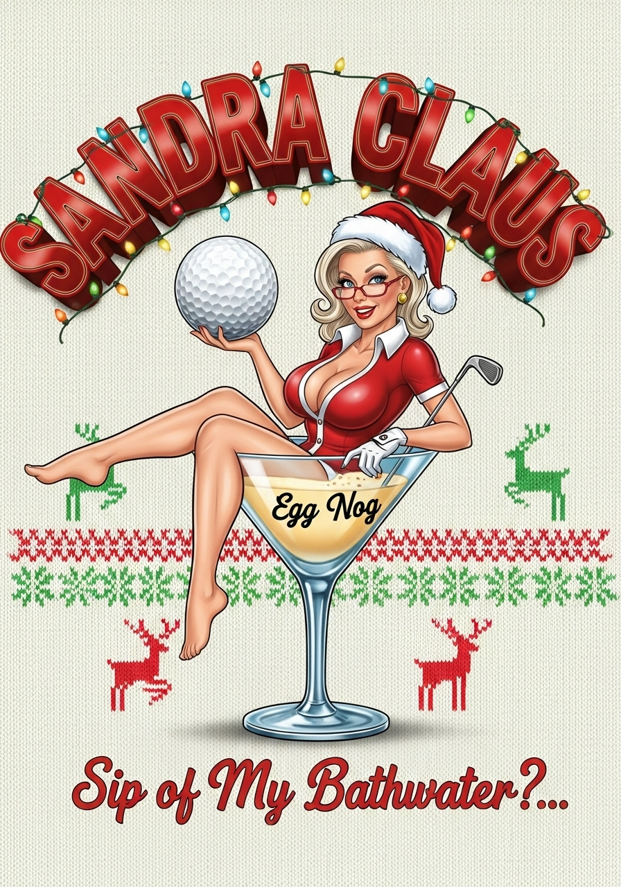 SANDRA CLAUS Ugly Christmas Sweatshirt - "Sip of My Bathwater?"