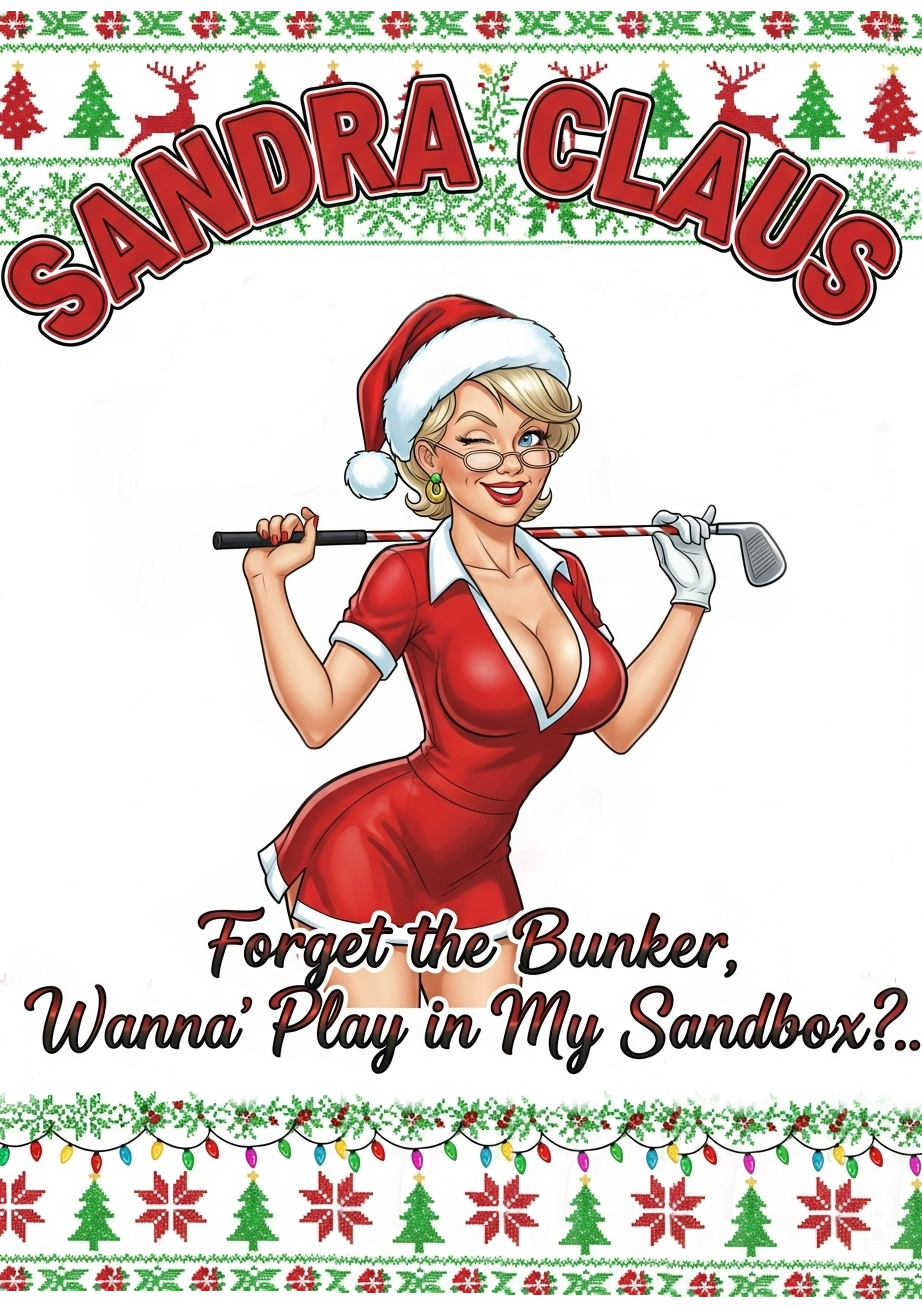 SANDRA CLAUS Ugly Christmas Sweatshirt — "Forget the Bunker, Wanna Play in My Sandbox?"