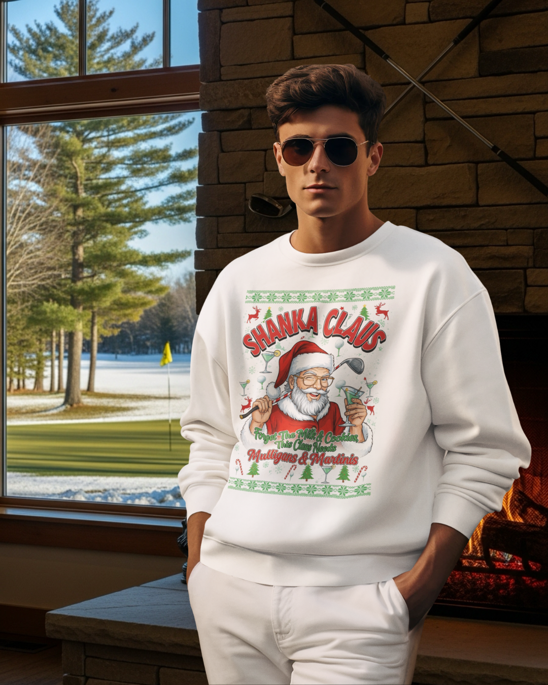 SHANKA CLAUS Ugly Christmas Sweatshirt - Forget The Milk & Cookies, This Claus Needs Mulligans & Martinis