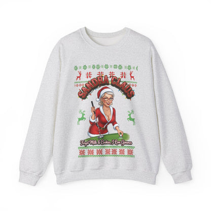 SANDRA CLAUS Ugly Christmas Sweatshirt — Forget Milk & Cookies, I Like Gimmes