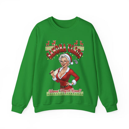 SANDRA CLAUS Ugly Christmas Sweatshirt — "Wanna Play a Round?"