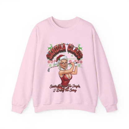SANDRA CLAUS Ugly Christmas Sweatshirt - Santa Brings The Jingle, I Bring The Swing!