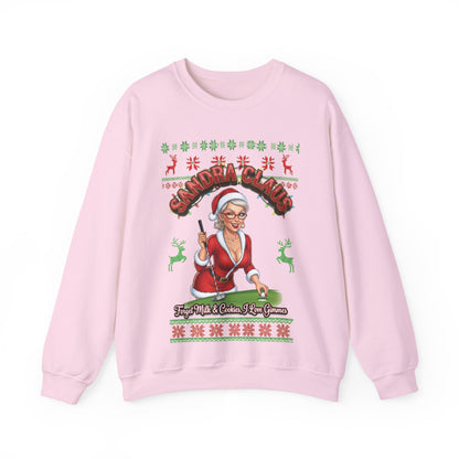 SANDRA CLAUS Ugly Christmas Sweatshirt — Forget Milk & Cookies, I Like Gimmes