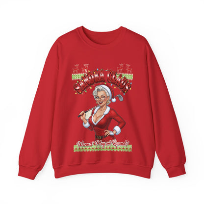 SANDRA CLAUS Ugly Christmas Sweatshirt — "Wanna Play a Round?"